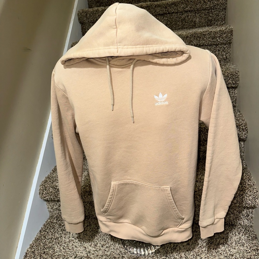 Perfect men’s *ADIDAS PrimeGreen* athletic tan pullover hoodie sweatshirt - S